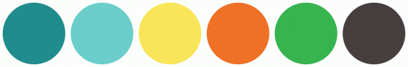 ColorCombo10709 with Hex Colors #218C8D #6CCECB #F9E559 #EF7126 #37B44F ...