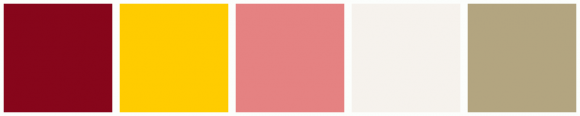ColorCombo7635 with Hex Colors #87061B #FFCC00 #E58282 #F6F2ED #B3A580