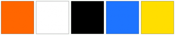 ColorCombo1802 with Hex Colors #FF6600 #FFFFFF #000000 #1E74FF #FFDE00