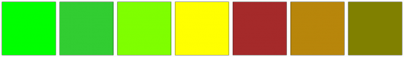 ColorCombo11123 with Hex Colors #00FF00 #32CD32 #7FFF00 #FFFF00 #A52A2A ...