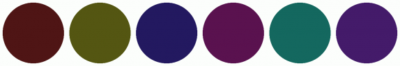 ColorCombo11368 with Hex Colors #4F1515 #545612 #231960 #5A124F #14685F ...