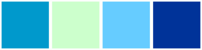 ColorCombo2028 with Hex Colors #0099CC #CCFFCC #66CCFF #003399