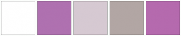 ColorCombo2044 with Hex Colors #FFFFFF #AF71B0 #D6C9D2 #B2A6A4 #B56AAE