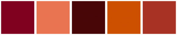 ColorCombo11510 with Hex Colors #800020 #E97451 #480607 #CC5000 #A83324