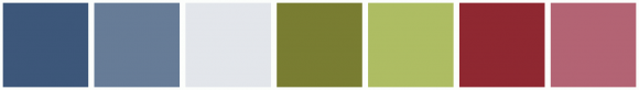 ColorCombo2169 with Hex Colors #3D577A #677C97 #E3E6EB #797D32 #AEBD63 ...