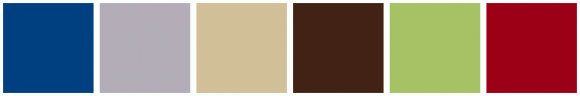 ColorCombo2186 with Hex Colors #004080 #B3ADB8 #D1C097 #422215 #A6C265 ...