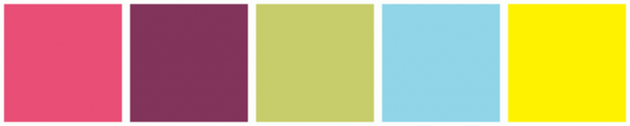 ColorCombo11802 with Hex Colors #E94E77 #82345B #C8CD6B #91D5E8 #FFF200