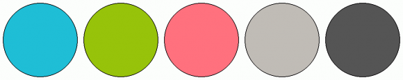 ColorCombo2611 with Hex Colors #1FBED6 #97C30A #FF717E #C0BCB6 #555555