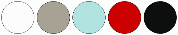 ColorCombo11971 with Hex Colors #FCFCFC #A8A294 #B1E3E0 #CC0000 #0E0F0F
