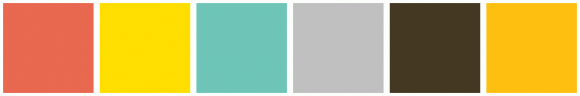 ColorCombo12176 with Hex Colors #E86850 #FFDE00 #6EC5B8 #C0C0C0 #453823 ...