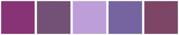 ColorCombo2496 with Hex Colors #873376 #735075 #BE9ED9 #7664A1 #7D4566