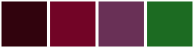 ColorCombo12885 with Hex Colors #31030D #720426 #693056 #1C6B22
