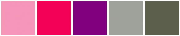 ColorCombo12628 with Hex Colors #F696B8 #F20056 #800080 #9FA29A #5C604D