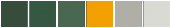 ColorCombo13235 with Hex Colors #374D3C #355842 #4A6751 #F29F01 #AFAFA8 ...