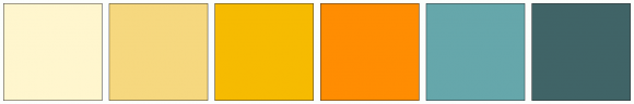 ColorCombo13257 with Hex Colors #FFF6CE #F6D87F #F6BB01 #FF8D02 #66A7AB ...