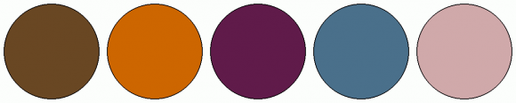 ColorCombo13739 with Hex Colors #694723 #CD6600 #601B4A #4A708B #D0A9AA