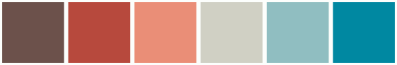 ColorCombo17565 with Hex Colors #6C514B #B7493D #EA8E77 #D0D0C4 #90BEC1 ...