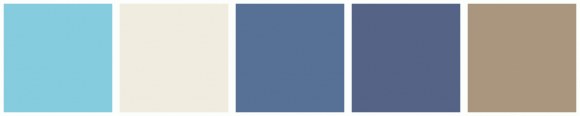 Color 14315c ColorCombo14015 with Hex Colors #85CCDE #F0ECDF #567195 #546386 #AA967E