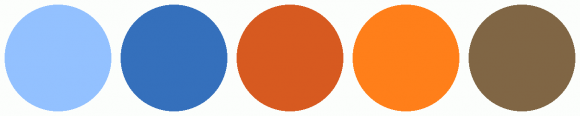 ColorCombo3033 with Hex Colors #93C1FF #3570BC #D75A20 #FF7F1A #806645