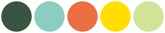 Ffde00 Color ColorCombo14934 with Hex Colors #395542 #8DCDC1 #EB6E44 #FFDE00 #D3E397