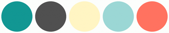 ColorCombo3135 with Hex Colors #129793 #505050 #FFF5C3 #9BD7D5 #FF7260