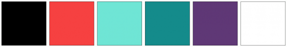 ColorCombo14544 with Hex Colors #000000 #F64141 #6FE5D5 #148B8B #5F3876 ...