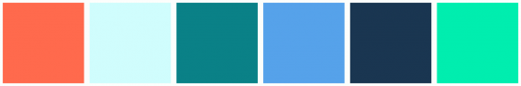 ColorCombo14696 with Hex Colors #FF6A4D #D0FDFD #0A8187 #56A2EA #1A3651 ...