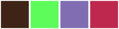ColorCombo14743 with Hex Colors #3E2316 #5DFC5A #806DB2 #BE284F
