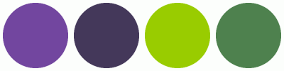 ColorCombo15584 with Hex Colors #72469F #44385A #99CC00 #4E814E