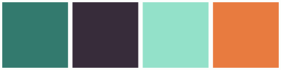ColorCombo17891 with Hex Colors #337A6E #372C3A #93E1C9 #E87B3F
