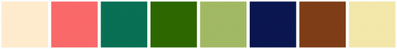 ColorCombo599 with Hex Colors #FFEBCD #FA6969 #097054 #2C6700 #A2B964 ...