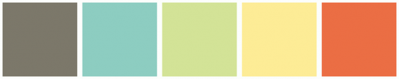 Color Code 36580 ColorCombo3680 with Hex Colors #7C786A #8DCDC1 #D3E397 #FDEC96 #EB6E44