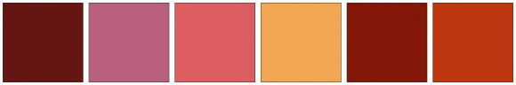 ColorCombo4281 with Hex Colors #661612 #B9617F #DC5D5F #F2A752 #84160A ...