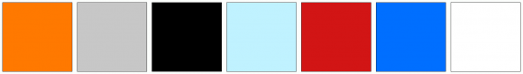 ColorCombo15177 with Hex Colors #FF7900 #C7C7C7 #000000 #C0F2FF #D21515 ...