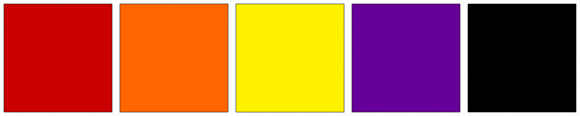 ColorCombo4415 with Hex Colors #CC0000 #FF6600 #FFF200 #660099 #000000