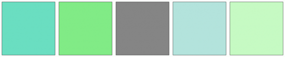 ColorCombo6449 with Hex Colors #6ADEC1 #81EB86 #858585 #B3E3DC #C6FAC3