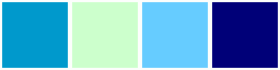 ColorCombo17369 with Hex Colors #0099CC #CCFFCC #66CCFF #000078