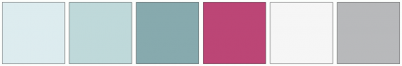 ColorCombo15940 with Hex Colors #DDECEF #BFD9DA #87AAAE #BC4676 #F6F6F6 ...