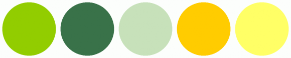 ColorCombo16561 with Hex Colors #92CD00 #397249 #C7E1BA #FFCC00 #FFFF66