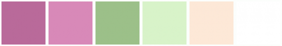 ColorCombo16696 with Hex Colors #B96A9A #D889B8 #9CC089 #D8F3C9 #FDE8D7 ...