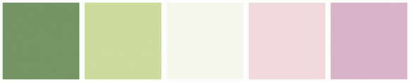 ColorCombo16697 with Hex Colors #759564 #CDDB9D #F4F7EC #EFD9DC #DAB4C9