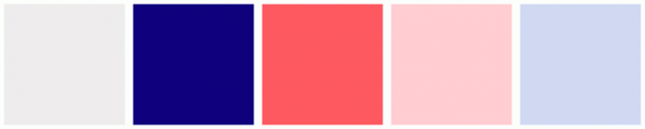 016768 Color Code ColorCombo16768 with Hex Colors #EEECED #0F007C #FE5961 #FFCDD2 #D1D9F2