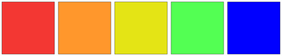 ColorCombo17433 with Hex Colors #F33733 #FF972C #E4E415 #53FF53 #0000FF