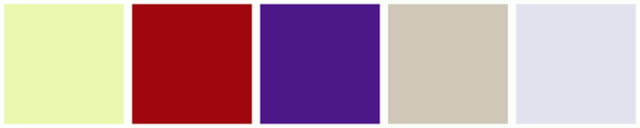 ColorCombo17434 with Hex Colors #EAF8AE #9F070E #4C1787 #CFC8B9 #E2E2EF