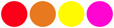 ColorCombo6252 with Hex Colors #FA0019 #E8791E #FFFA02 #FF05D1