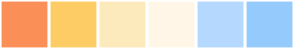 Color Scheme with #FA9058 #FECC64 #FCEABC #FFF6E8 #B5D8FF #95CAFC