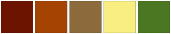 ColorCombo6235 with Hex Colors #6D1401 #A54302 #8E6B3C #F8EE81 #4C7722
