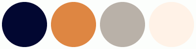 ColorCombo6247 with Hex Colors #020731 #DE8642 #B9B1A8 #FFF2E7