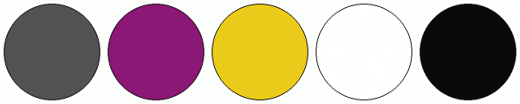 ColorCombo6296 with Hex Colors #545254 #8C1875 #EBCC1A #FFFFFF #0A0A0A
