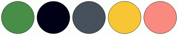 ColorCombo6420 with Hex Colors #488E48 #000016 #47515B #F8C634 #F88A80